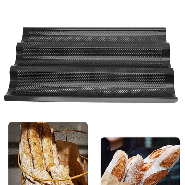(Sort) Non-stick baguetteform til ovn - perforeret brødbakke