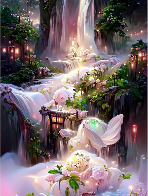(30×40cm Blomsterfoss) 5D Krystall Rhinestone Maleri, Diamant