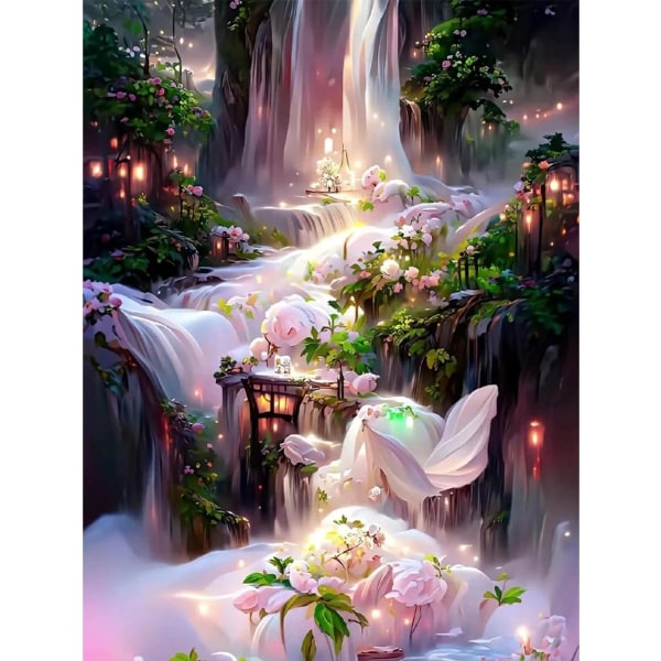 (30×40cm Flower Waterfall) 5D Kristall Rhinestone Målning, Diamon
