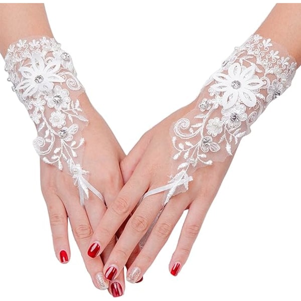 Crystal Lace Brudehandsker Perle Fingerløse Kort Bryllupshandsker