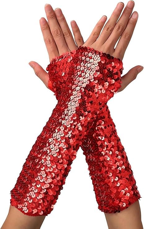 Kvinders Glitter Røde Lange Fingerløse Handsker Velegnet til Kostumer,