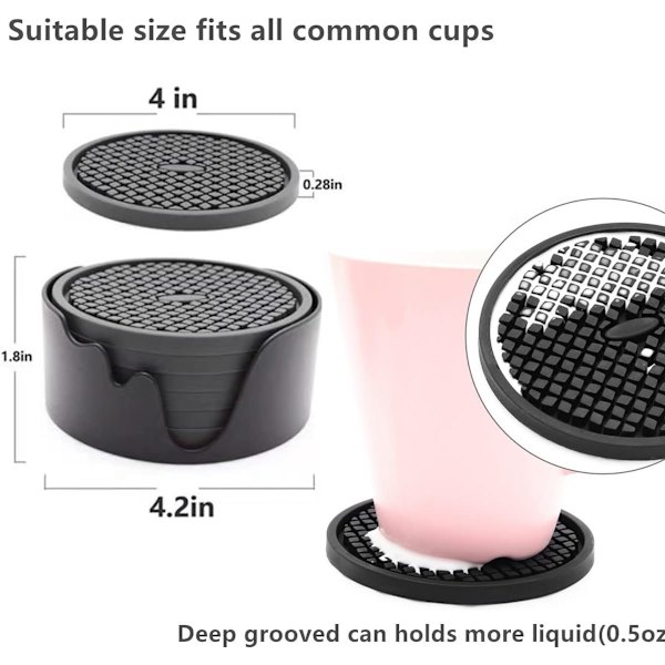 Silikon Underkopper Sæt af 6 med Holder, Absorberende Underkopper med D