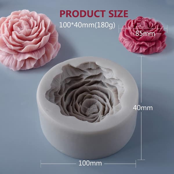 3D Peonblomst Silikon Stearinlysform, Matkvalitets Stearinlysform, Sui