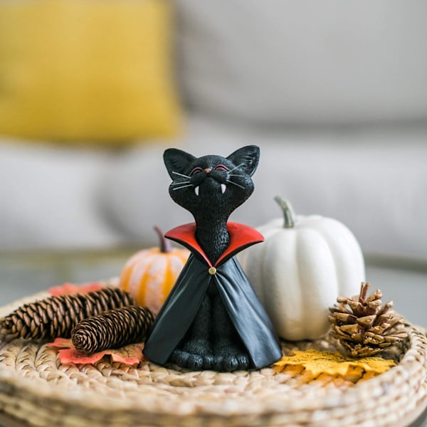 Vackert Svart Katt Vampyr Dracula Figur - Söt Samlarobjekt - H
