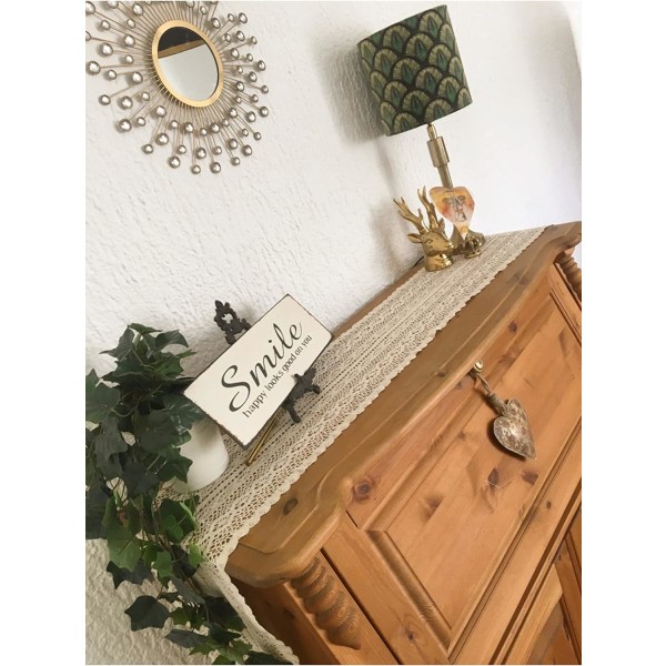 9,5\"x 95\" Beige Macrame Bordlöpare Rektangulär Virkad Spets Ele