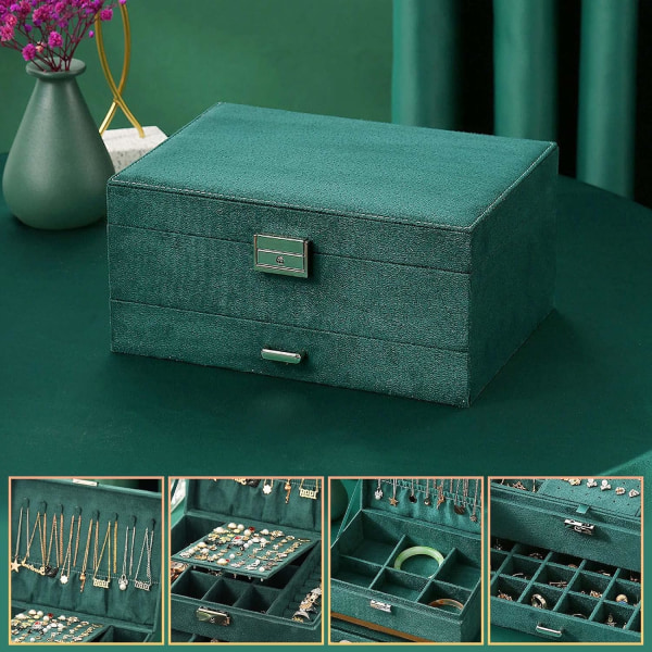 3 Tier Jewelry Box (vihreä), Naisten samettikorulaatikot Järjestä