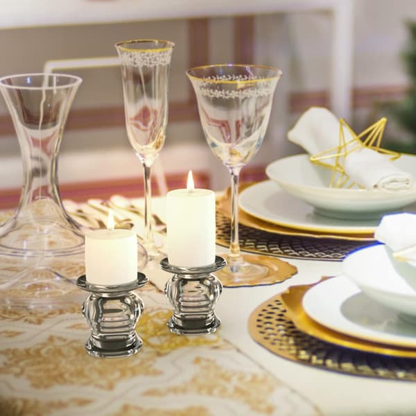 Sett med 6 stilkede lysestaker, stilkede lysestaker i glass, ka