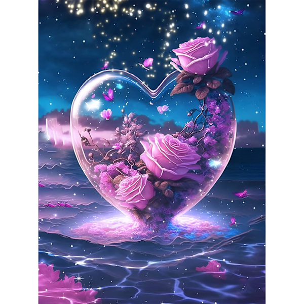 (30X40cm, hjerte) Strand diamantmaleri kit, hjerteformet
