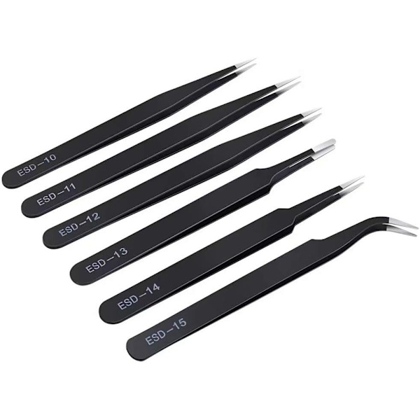 6 st Precisionspincett Set, Böjda Förbättrade Antistatiska Rostfritt