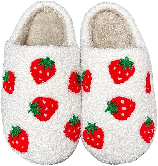 (S) Jordbær hjemmesko til kvinder og mænd, vinter, fuzzy memory foam, bløde varme hjemmesko