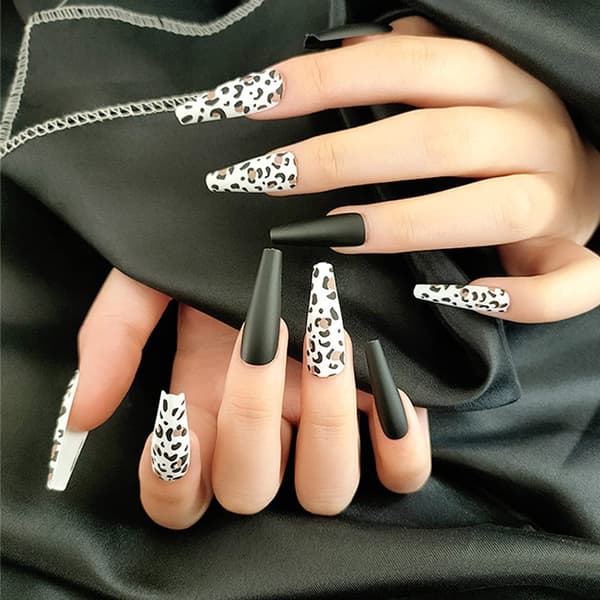Matte sorte leopard tryk-på negle falske negle, kiste negle bold