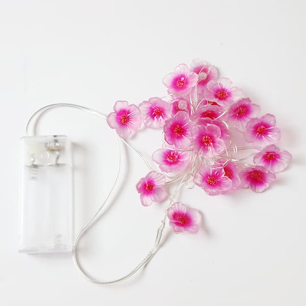 Lyslenke med 20 LED rosa kirsebærblomst-lys, USB og