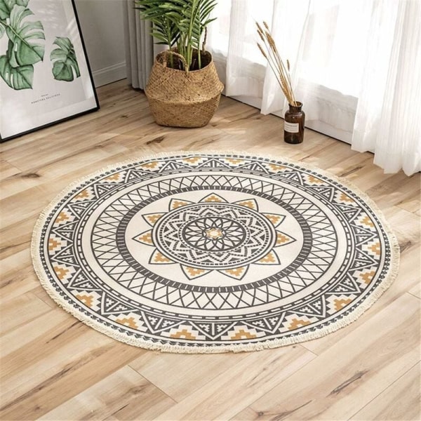 Mandala pyöreä matto - puuvilla - Boheemi tyyli - Halkaisija: 92cm