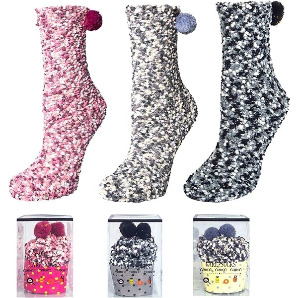 3 par varme vintergaver til kvinder Cupcake Fluffy Fuzzy Socks Bløde