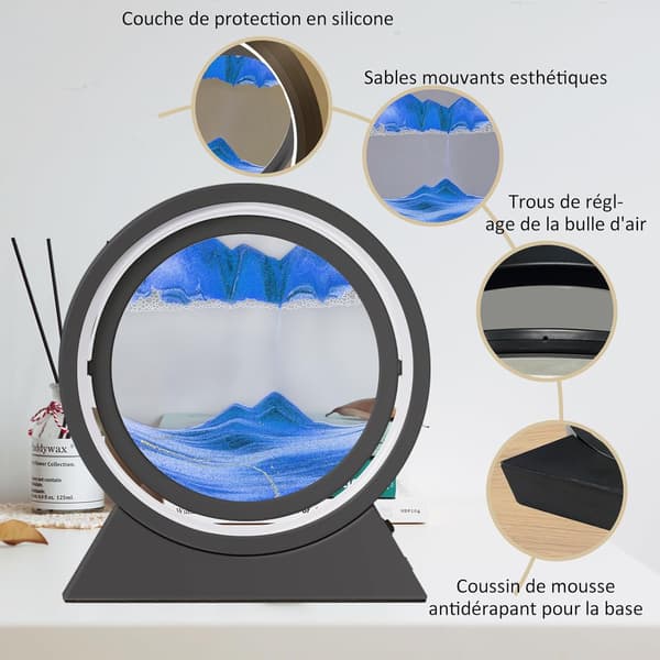 Bevægeligt Sandbilledramme (Blå & Sort), Dekorativ 3D Timeglas w
