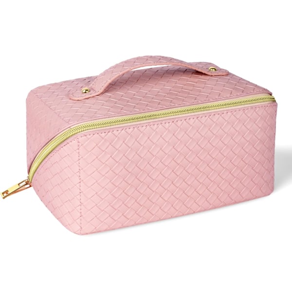 Kosmetisk rejsetaske med stor kapacitet (Pink) til kvinder, piger, PU Lea