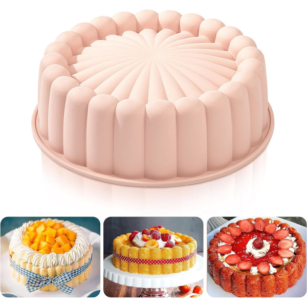 Rund Silikonform för Kakor - 20 cm, Rosa, Icke-klibbig, Återanvändbar för C