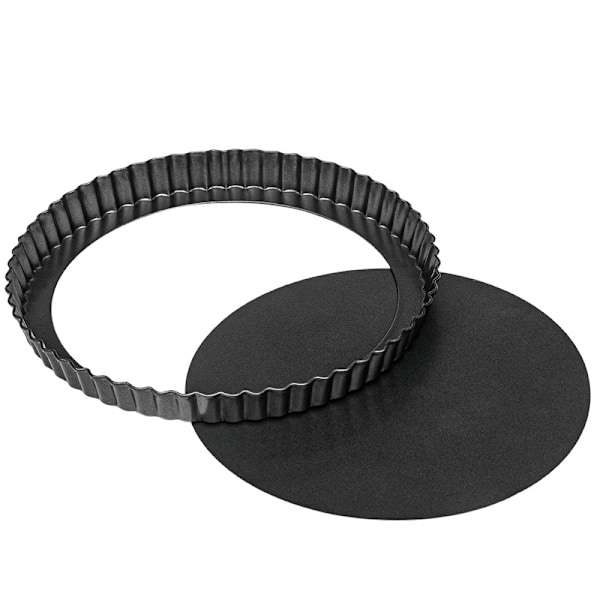 Tærteform, 10 Tommer Kulstofstål Quiche med Aftagelig Bund, Non-Stick, Riflet, 10,5\" Øverste Diameter, 10\" Nederste Diameter, Sort
