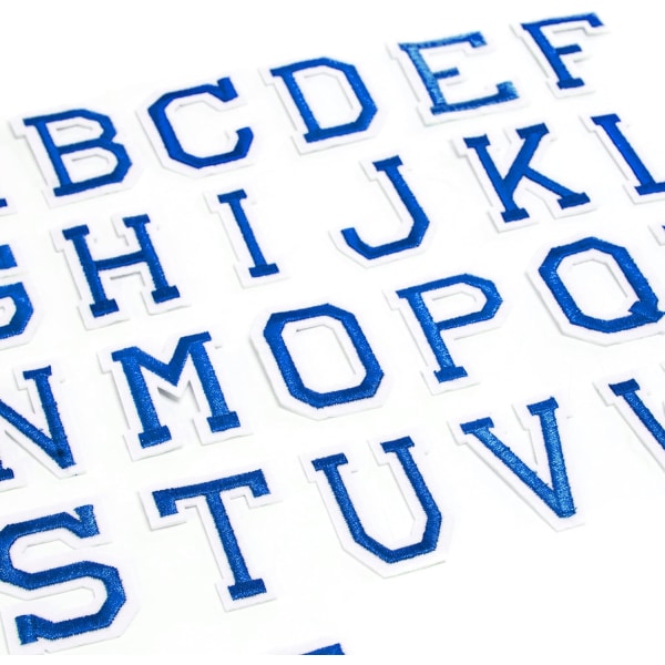 Alfabetlapper A til Z, klassisk blå, stryg på eller sy på, bogstaver