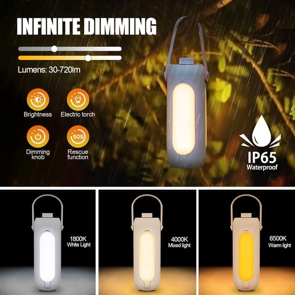 Oppladbar sammenleggbar campinglykt (hvit), 10000mAh LED camping