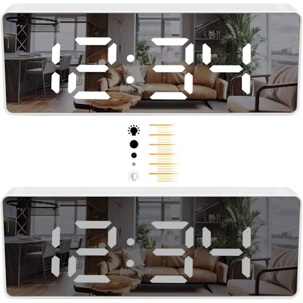Spegelväckarklocka, Digital Väckarklocka med 6,5 tum LED Datum/Temperatur
