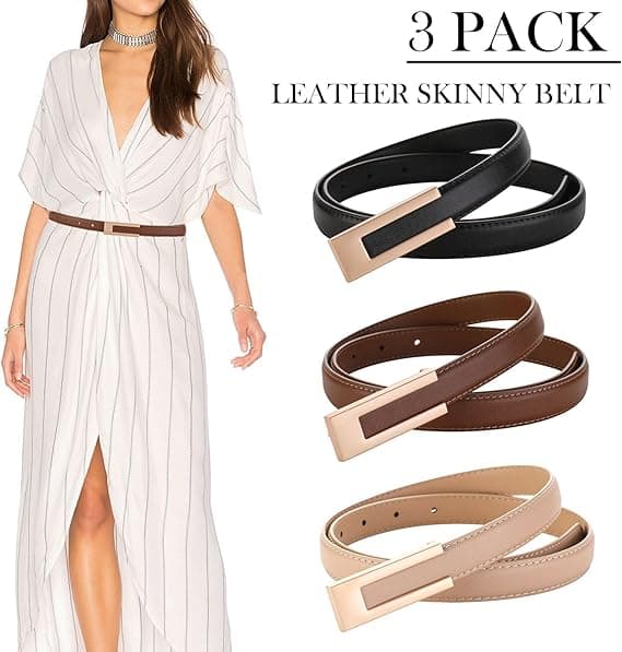 3-pack (Svart + Kamel + Khaki) Damrem Damrem Klassiskt Läderbälte El