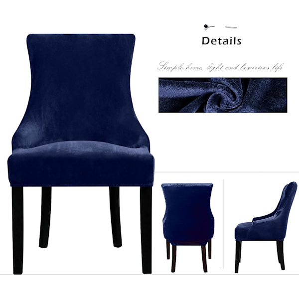 1-delars Set, Mjuk Stretchbar Marinblå Wingback Stolsöverdrag - Återanvändbar