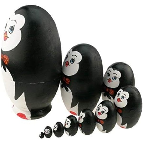 10 st Söta Pingvinägg Nesting Dolls Handgjorda Träddockor för Barn