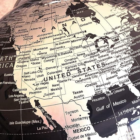 (Metallic Sort) 20cm Globe - Engelsk Kort - Student Globe - Med en