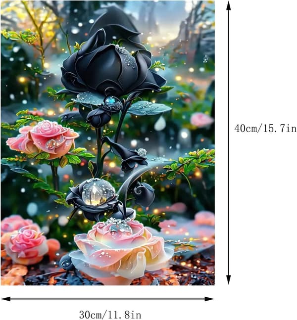 (30X40CM Sort Rose) 5D diamantmaleri kit til voksne, diamant