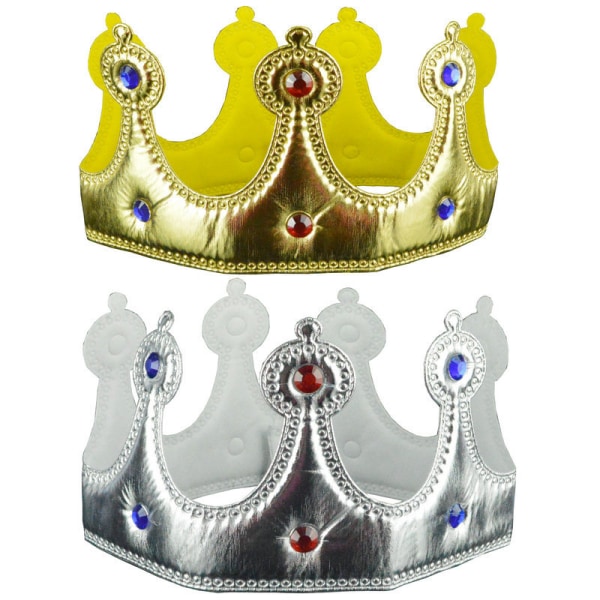 2 stycken guld silver plast kunglig krona för barns karneval