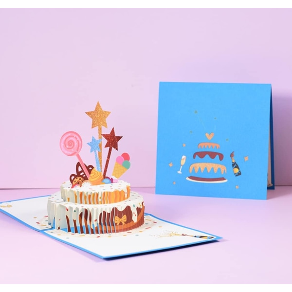 Fødselsdagskort, 3D fødselsdagskagekort, Pop-up lykønskningskort til Fami