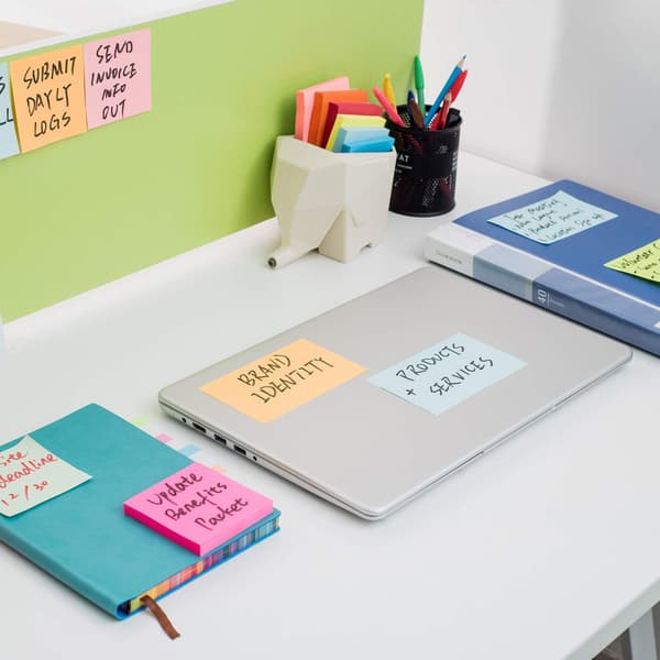 Post-it lapper 6 lyse farger, 76 x 76 mm 100 ark/blokk (rosa)