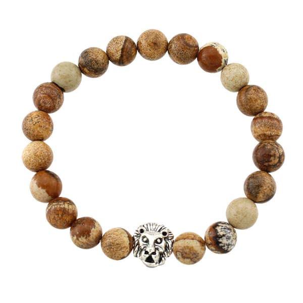 Armbånd for menn, agat, tigerhodeperle, oksidert
