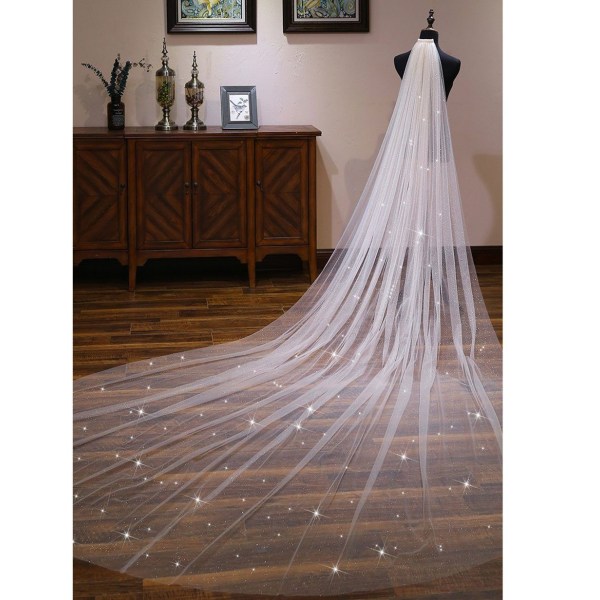 3 meter stjärnklar glitter pulverlackerad lång slöja bröllopsslöja bred