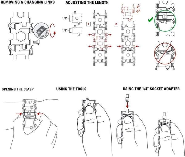 (Sølv) Survival Multitools Sølv Armbånd for Menn, 29 i 1 Rustfritt Stål Multifunksjonsarmbånd Utendørs Multiverktøy B