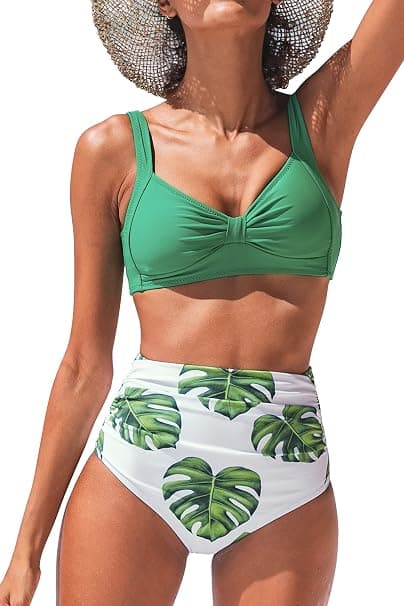 Dames Bikini Hjerteformet Højtaljet Blomsterprint 2-delt Badetøj