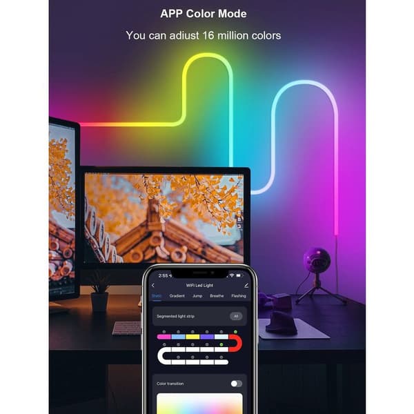 LED Neon Lysstripe 3m RGBIC Bluetooth LED Lysstripe med APP