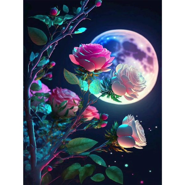 16 x 12 tuumaa 5D Diamond Painting Moon - DIY Diamond Art Flower Cr