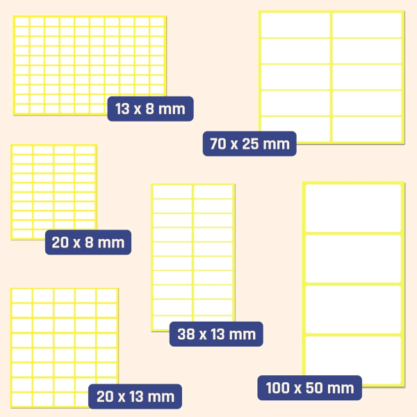 Vitpappers självhäftande etiketter 38 x 13 mm, 840 bitar filetikett