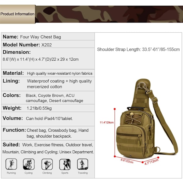 Axelremsväska Militär Taktisk Axelväska Molle Messenger Bag