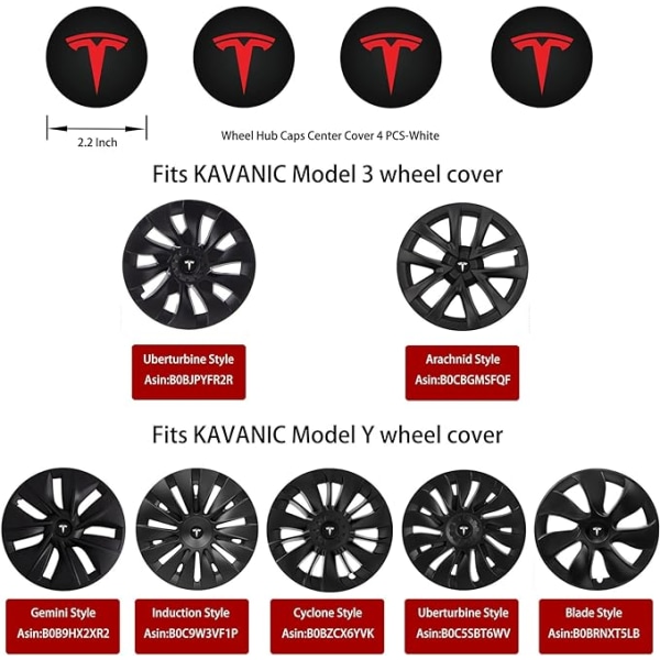 4 kpl (punainen/mattamusta) cap KAVANIC Tesla Model Y Model 3 -napakorkkiin