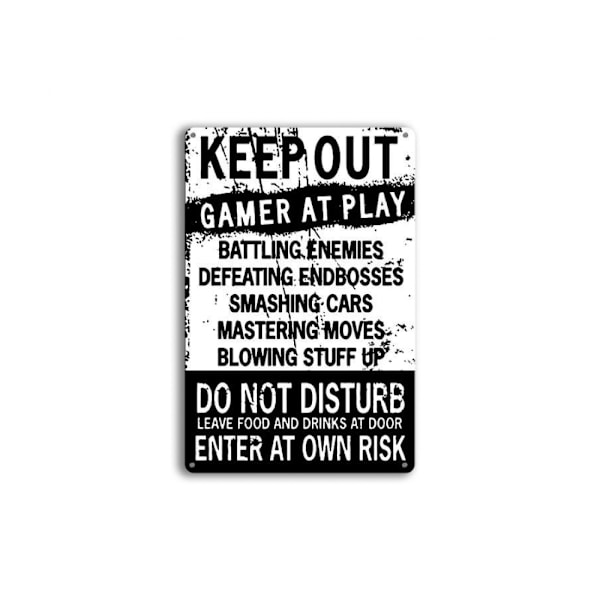 Morsom Gamer Dekor 'Keep Out Gamers Only' Metallskilt 20*30cm, Spillskilt for Gutterom