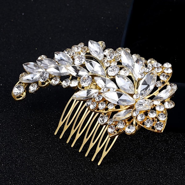 11x6,5 cm, Glod hårkam Bröllop Brud Blommor Rhinestones Kvinnor Hårkam