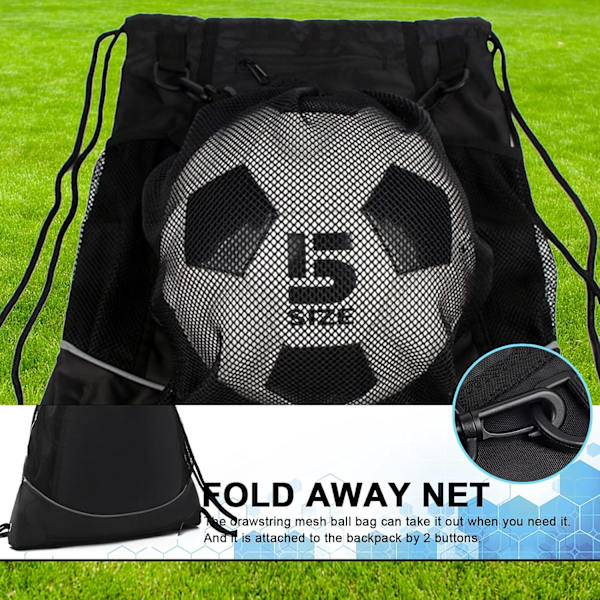 Svart basketballsekk med snøring for gutter og jenter, sammenleggbar fotball volleyball bag sportsbag m