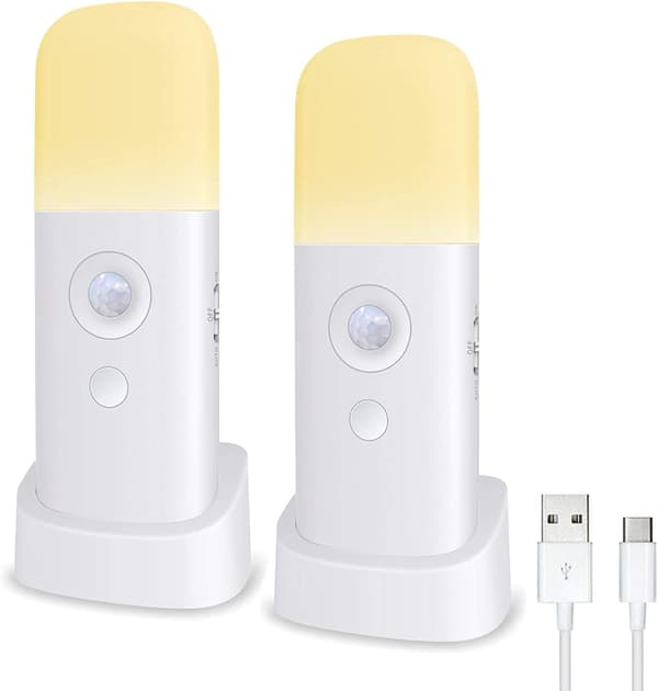 Oppladbar LED-nattlampe for voksne (hvit), 2000mAh, bevegelse