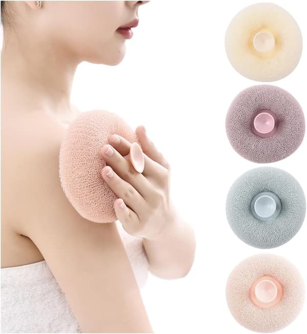 4-pack badsvamp, 3D-exfolierande duschboll duschsvamp rik skummande handhållen kroppsskrubb Loo
