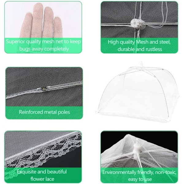 4 stk. 45 cm Mesh Matbeskyttere Mesh Gjenbrukbare Sammenleggbare Hvite Paraplytelt Krypterte Skjermnettbeskyttere