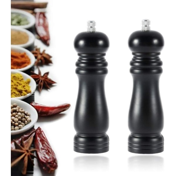 Set of 2 Manual Wooden Salt and Pepper Mills with Adjustable Cera