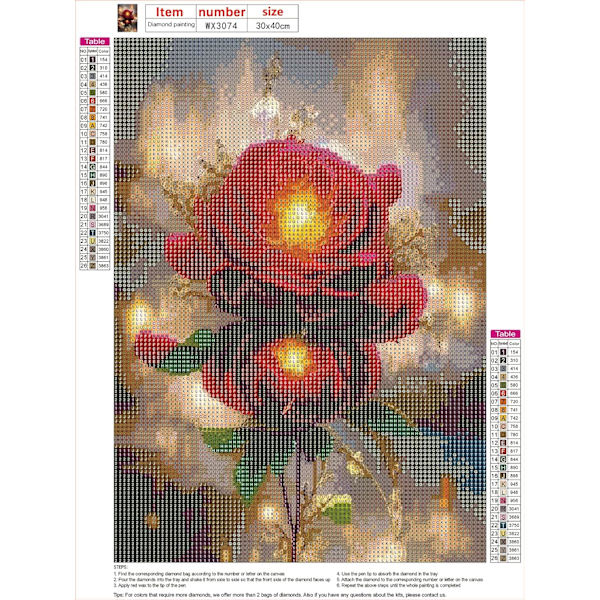(30x40 cm) Vuxen Rosblomma DIY 5D Diamantmålning